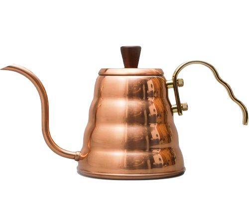 bouilloire buono kettle de la maison Hario couleur cuivre et son bec verseur