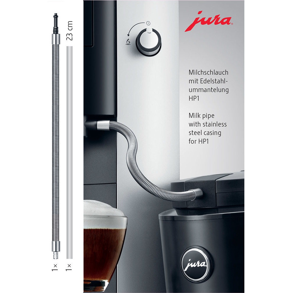 tuyau de lait en inox compatible avec les machines JURA équipé de la buse pour réaliser des boissons lactées
