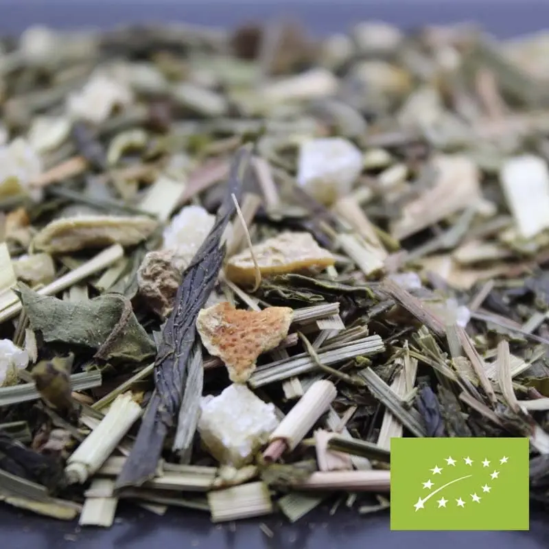 Thé vert GINGEMBRE CITRON, feuilles de thé en vrac - coupe fine spéciale