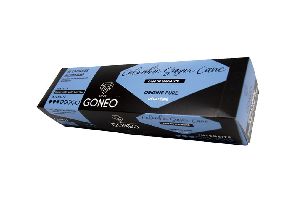 boîte de capsule compatible Nespresso par 40 de Colombie sugar Cane, décaféiné
