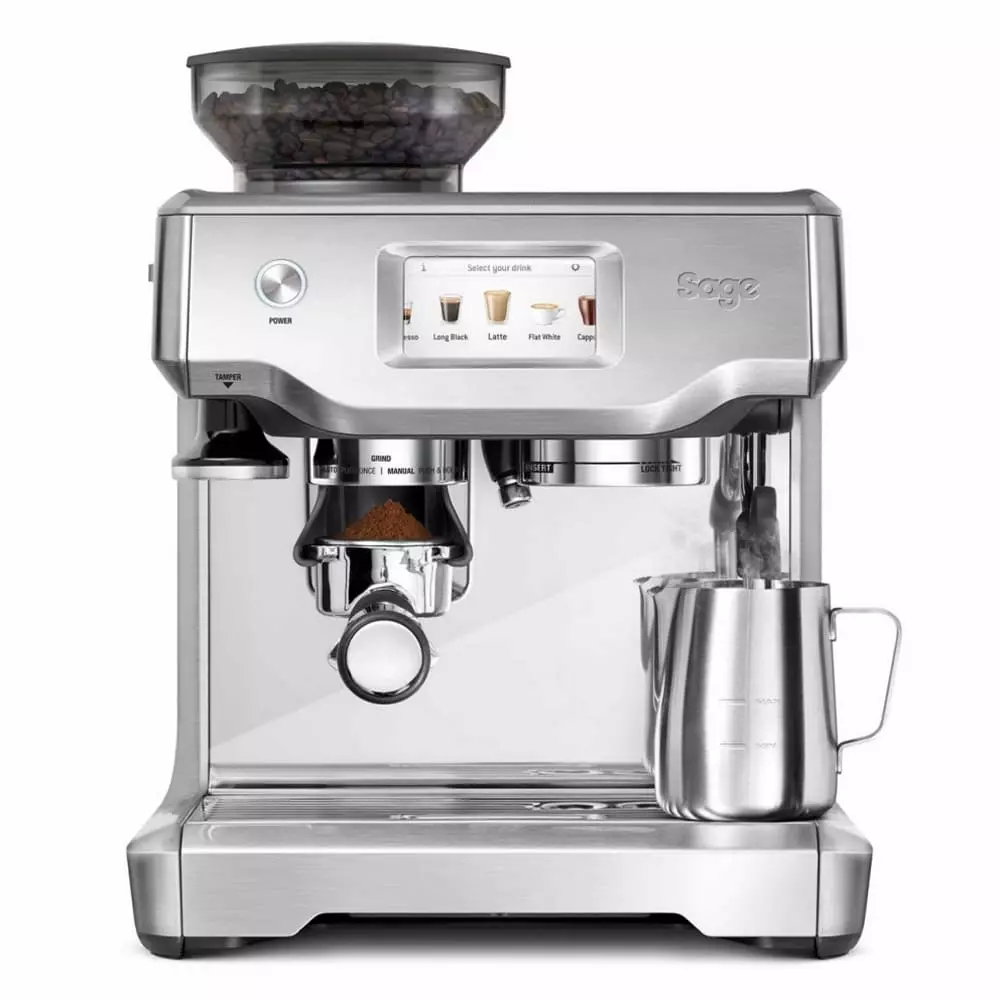 Machine à café SAGE The Barista Touch inox, possibilité de moudre le café et faire des boissons à base de lait